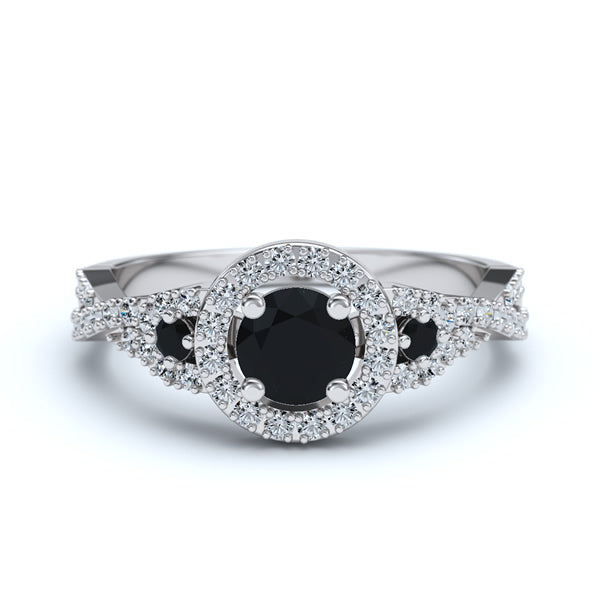 0.82ct Black onyx with Diamond Engagement Ring
